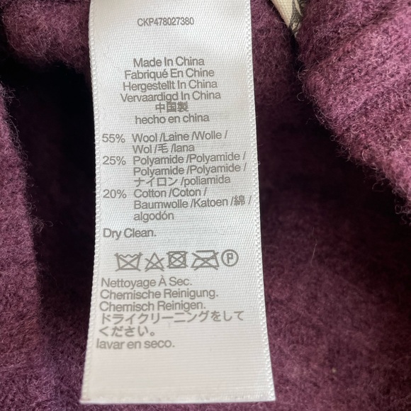 Madewell Wool Blend Mock Neck Cropped Sweater Plum Purple Ribbed - Picture 11 of 11